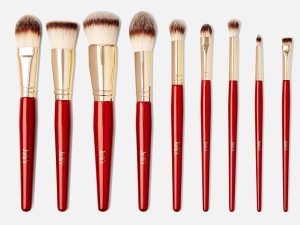 9-Piece Pro Red Face & Eye Makeup Brush Set
